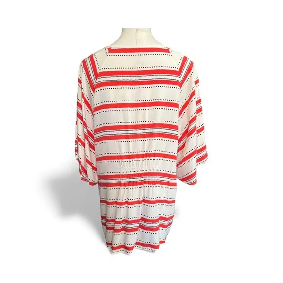 🧡🖤 NWOT ELLE Orange/Red, Black & White Pattern V-Neck Blouse | Sz L - Picture 3 of 7